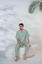 Asan Pants in Dried Basil, handwoven cotton, TISHYA