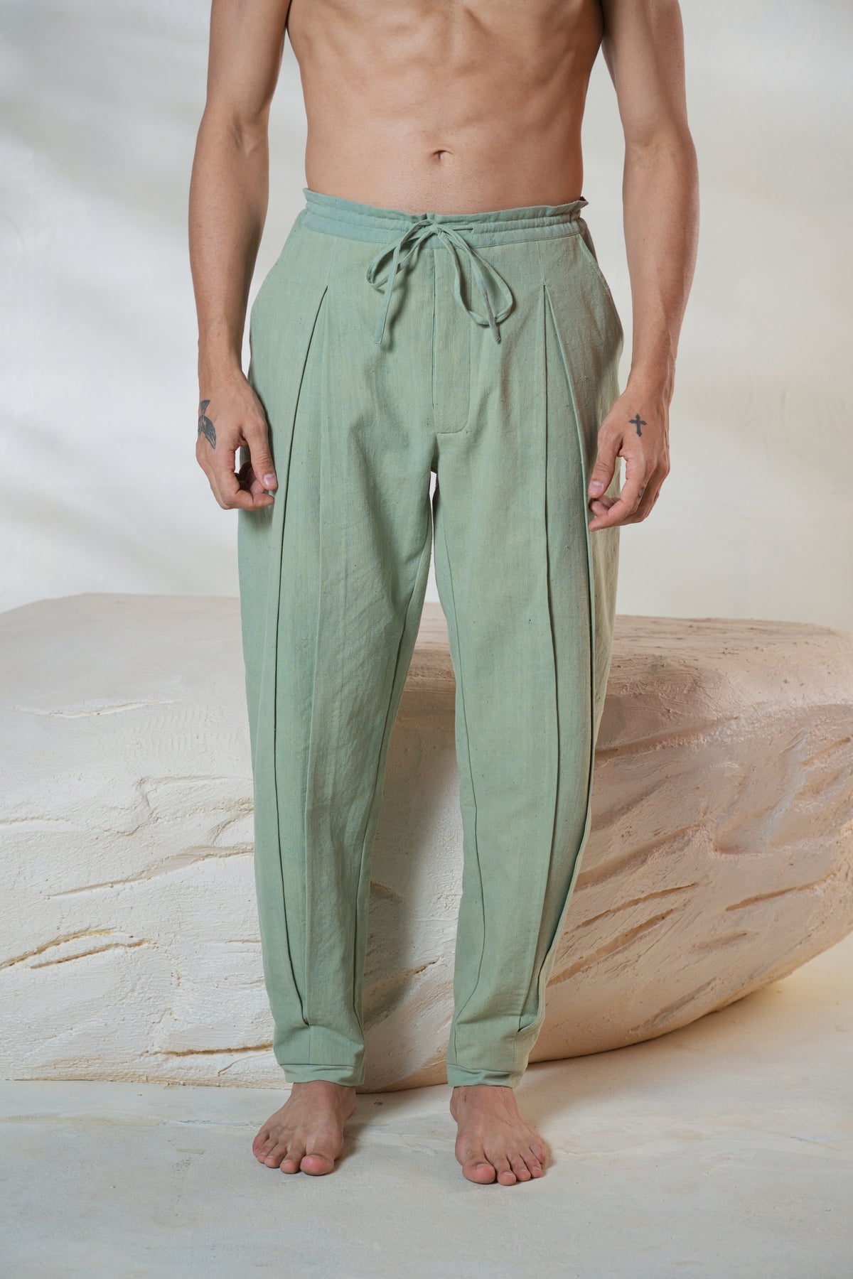 Asan Pants in Dried Basil, handwoven cotton, TISHYA
